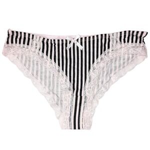 NEW Unworn Knotty Pastel Pink Black Stripe Cheeky Lacey Panties Underwear